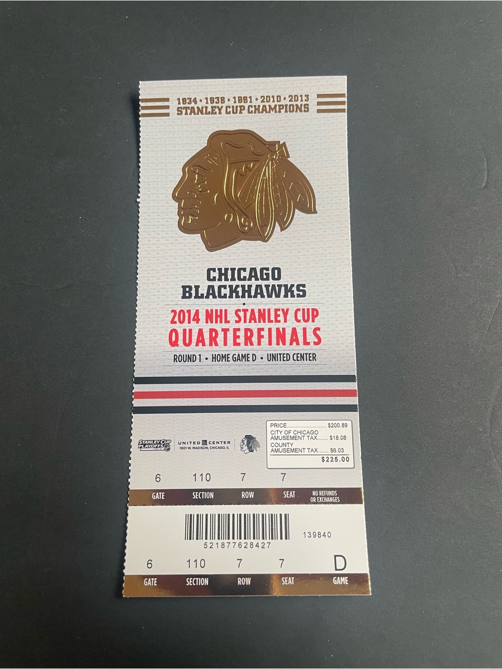 Chicago Blackhawks 2014 Stanley Cup Quarterfinals Full Ticket Stub Round 1